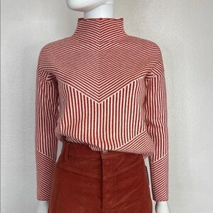 Cynthia Rowley Red and White Chevron Turtleneck Sweater